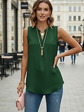 voordelige Gewone Tank-Dames Blouse Met ruches Effen Casual Mouwloos V-hals Normale tops Dagelijks Buiten Feestdagen Blozend Roze Leger Groen Abrikoos Zomer Lente