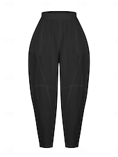 economico Fondamenti Falsi Essenziali-Per donna Finto cotone e lino Chinos Pantaloni Estivi Pantaloni Semplice Casual Lunghezza intera Vita Alta Semplice Tasca Elastico in vita Baggy Comodità Traspirabilità Morbido Micro-elastico