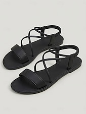 economico Donne-Sandali da donna bianchi con cinturini - comode scarpe estive basse con sottili cinturini incrociati e tallone elastico, ideali per vacanze al mare e viaggi sulle isole.