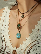 levne Dámský náhrdelník-Dámská sada náhrdelníků v bohémském stylu ze smíšených materiálů, 3dílná šperková sada, ležérní a plážové outfity, ideální pro každodenní bohémské outfity