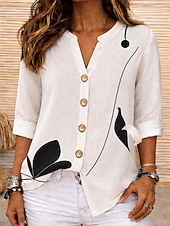 economico Arte &amp; Design Bluse-Per donna Camicia Tunica Top estivi Bottoni Ombre Floreale Grafico Vacanza Vintage Quotidiano Manica Lunga Scollo a V Top lunghi Casuale Quotidiano Ferie Bianco e nero Bianco - nero Estate Primavera