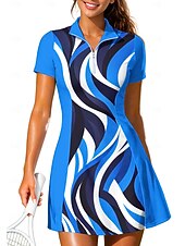 abordables Robe de tennis pour femmes-Femmes Géométrique Robe de tennis tenue de sport Manche Courte Fermeture éclair Imprimé Respirant Tennis Le golf Badminton Col Col Polo Robe Bleu et blanc Violet Orange Vêtements de tennis