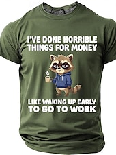 economico Magliette divertenti da uomo-Maglietta da uomo con stampa divertente di un procione "Ho fatto cose orribili per soldi", maniche corte, girocollo, procione stanco che beve caffè, umorismo da ufficio, regalo sarcastico per