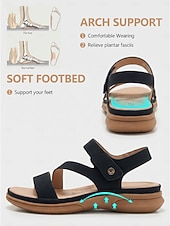 economico Sandali Comodi-Sandali da donna neri comodi con supporto plantare – scarpe da passeggio imbottite con cinturino regolabile, sandali leggeri antiscivolo per viaggiare e fare shopping &amp;uso quotidiano