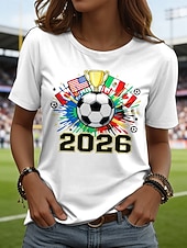 お買い得  ワールドサッカーの試合-女性用 Tシャツ プリント グラフィック サッカーチーム スタイリッシュ クラシック カジュアル 半袖 クルーネック レギュラートップス 日常 ブルー ブラック ホワイト ルビーレッド 夏 春