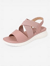 cheap Comfort Sandals-Women's Wide Fit Friendly Comfort Walking Sandals, Elastic Cross Strap Slingback Sandals with Non-Slip TPR Sole