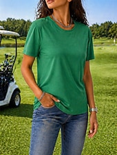 ieftine tricou simplu-tricou damă tricou cu sistem de absorbție a umezelii tricou de mătase elegant clasic mânecă scurtă guler rotund topuri obișnuite casual sport de plajă negru alb roz roșu bleumarin vară primăvară