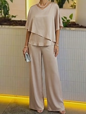  Pentru femei Bluză Seturi de pantaloni Pantaloni cu picioare largi Lungime Manșon 3/4 În V Culoare solidă Simplu Bufantă Modă Șic Stradă Zilnic Casual Zilnic Vacanță Roz Îmbujorat Mov Kaki Primăvara