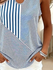 cheap Grafiktank-Women's Keyhole Top Tunic Tank Top Keyhole Graphic Geometric Striped Stylish Classic Sleeveless Asymmetrical Regular Tops Casual Daily Blue Summer Spring