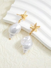 お買い得  レディースイヤリング-女性用ボヘミアンスタイルの合金製シェルイヤリング、コンクシェルペンダント、ビーチでの休暇や普段使いに最適、軽量でトレンディな女性用ジュエリー