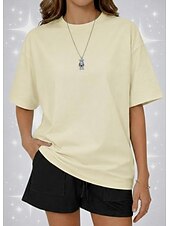 abordables Camiseta lisa-Camiseta de mujer de 100% algodón oversized camiseta de color sólido moda clásica casual de manga corta cuello redondo tops regulares para deportes salir diario verde salvia negro blanco amarillo