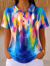 abordables Art &amp; Design Blouses-Femmes Chemise Chemises Polo Gaufre Hauts d'été A Ombre Graphique Géométrique ancien Élégant Manche Courte Col Rabattu Col Polo Hauts Réguliers Mariage à la plage Occasionnel Quotidien Bleu Rose