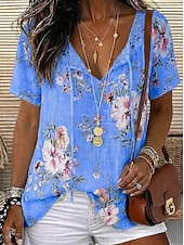 economico Top in Pizzo-Per donna Blusa Top in chiffon Top in pizzo Pizzo Floreale Elegante Moderno Manica Corta Scollo a V Top lunghi Casuale Ferie Estate Blu Bianco Rosa Arancione Verde Estate Primavera
