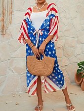 abordables caftanes-Mujer Bañadores Tapadera Traje de baño Vacaciones Ropa de playa Bandera Escote en Pico Manga Larga Trajes de baño