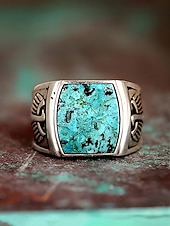 billige Menns smykker-Herre bohemsk ring i legering og turkis, vintage statement-signetring i flere størrelser for strandferie, uformelle sommerantrekk og hverdagsbruk