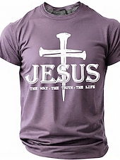  Jesus Cross The Way Truth Life Men's Religious Christian Spiritual T Shirt Graphic Crew Neck Short Sleeve Church Worship Gift for Believers Designer Clothing Apparel