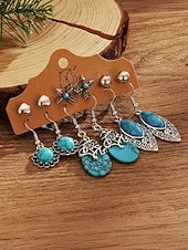cheap Women's Earring-Women's Bohemian Alloy Turquoise Earrings Set, Multi Style Drop and Stud Earring Collection for Beach Vacation, Daily Casual Wear, Travel and Resort Styling