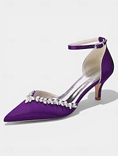 abordables Zapatos de salón de tacón bajo-Zapatos de tacón bajo de satén rosa para mujer, zapatos de salón con tira en el tobillo y punta afilada con pedrería para cócteles y bodas. &amp;eventos nocturnos