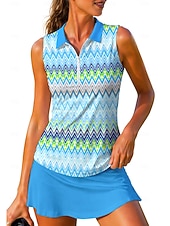 cheap Women's Shirt-Women's Geometric Stripes Tops Sport Shirt Golf Polo Shirt Tennis Shirt Sleeveless Zipper Floral UPF50+ UV Resistant High Elasticity Moisture Wicking Breathable Tennis Golf Running Turndown Zip Collar