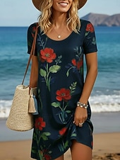 abordables Robes fleuries-Femmes Mini robe Robe Décontractée Robe T-Shirt Mode Moderne Quotidien Extérieur Vacances Coupe régulière Fleuri Graphique Manche Courte Col ras du cou Vin Vert Véronèse bleu marine Vert Été Printemps