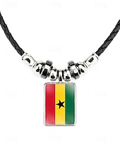 preiswerte Zubehör-Herren-Legierung &amp;Acryl-Halskette mit Anhängern in Nationalflaggen-Optik, verschiedene Ländermotive, lässiger Boho-Stil, perfekt für Fußballfans, Spieltage und Outdoor-Aktivitäten. &amp;Alltagskleidung