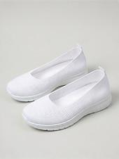 cheap Women-Women's White Lightweight Slip-On Walking Shoes – Breathable Knit Comfort Sneakers for Travel, Cruise Wear and Casual Use