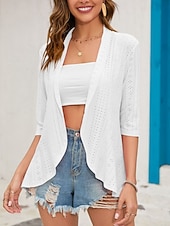 זול ז'קטים מזדמנים-בגדי ריקוד נשים ז'קט קז'ואל נוח נושם לגזור יום יומי אחיד חופשה רחוב לבוש יומיומי ליציאה חזית פתוחה רגיל ללא צווארון רגיל שרוול 4\3 הלבשה עליונה שחור לבן ורוד מסמיק אביב סתיו