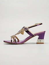 cheap Heeled Sandals-Women's Purple Embellished Block Heel Sandals, Open Toe Ankle Strap Elegant Dress Shoes for Mother of the Bride, Garden Wedding &amp; Formal Events