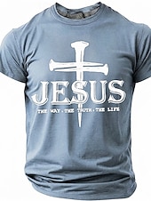  Jesus Cross The Way Truth Life Men's Religious Christian Spiritual T Shirt Graphic Crew Neck Short Sleeve Church Worship Gift for Believers Designer Clothing Apparel