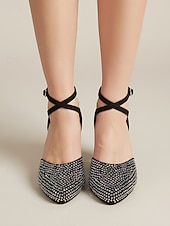 economico Scarpe da ballo di sala e danza moderna-Scarpe da ballo da sala nere da donna, con punta chiusa e cinturino incrociato con strass, ideali per la pratica di balli standard, valzer e tango. &amp; formazione