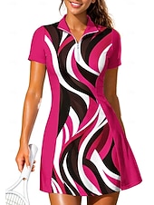 abordables Robe de tennis pour femmes-Femmes Géométrique Robe de tennis tenue de sport Manche Courte Fermeture éclair Imprimé Respirant Tennis Le golf Badminton Col Col Polo Robe Bleu et blanc Violet Orange Vêtements de tennis