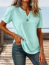  Per donna Camicia Blusa con texture Top estivi Semplice Elegante Classico Manica Corta Scollo a V Top lunghi Casuale Beige chiaro Verde chiaro Viola chiaro Estate Primavera