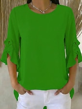 billiga Enkla blusar-Dam Blus Chiffong toppar Volang Asymmetrisk nederkant Slät Modern Ledigt 3/4 ärm Rund hals Vanliga toppar Utomhus Streetwear Helgdag Svart Rubinrött Orange Grön Sommar Vår