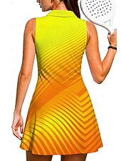 abordables Vestido de Mujer-Mujer Geométrico Degradado Vestido de tenis Vestido deportivo Sin Mangas Estampado Transpirable Voleibol Tenis Golf Cuello Escote en Pico Bermudas Vestidos Violeta Amarillo Naranja Ropa de tenis