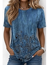 abordables Camiseta floral-Mujer Camiseta Estampado Ombre Floral Graphic Elegante Clásico Casual Manga Corta Cuello Barco Escote Redondo Tops regulares Casual Diario Azul Piscina Púrpula Claro Azul claro Verano Primavera Otoño