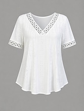  בגדי ריקוד נשים חלק עליון חולצת פוינטל חולצה קצרה טי שירטס מרקם אלגנטית מסוגנן קלסי שרוולים קצרים צווארון V חולצות רגילות קזו'אל חוף לבן צהוב ורוד מסמיק קיץ