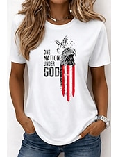  Dia da Independência Americana Mulheres Camiseta Imprimir Gráfico Bandeira Letra Vintage Moda à moda Manga Curta Gola Redonda Decote Redondo Tops longos Casual Diário Final de semana Azul Branco