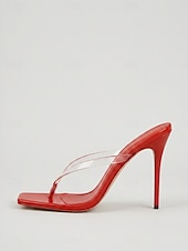 cheap Heeled Sandals-Women's Red Clear Strap Thong Stiletto Sandals – Sexy Cocktail Party Heels
