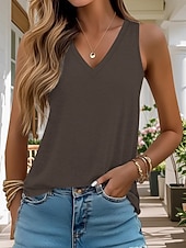abordables Réservoir Simple-Paquets multiples 3 pièces Femmes Col en V Sans manches Bleu + Rose + Noir Débardeur T-shirt sans manches T-shirt Couleur Unie Occasionnel Quotidien Polyester Été