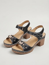 preiswerte Absatzsandalen-Schwarze Damen-Sandalen mit Strasssteinen und Blockabsatz, verstellbarer Knöchelriemen, modische Freizeitschuhe für Urlaub und Shopping &amp;Gartenausflüge