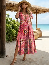 economico Abiti Boho-Per donna Abito Midi Abito a trapezio Casual Spiaggia Vestibilità regolare Grafico Geometrico Manica Corta Girocollo Blu Rosa Viola Verde Estate Primavera