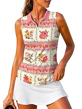 abordables Camisa de Mujer-Mujer Geométrico Flores Tops Camisa deportiva Camisas de polo Camiseta de tenis Sin Mangas Cremallera Floral UPF50+ Resistente a los rayos UV Alta elasticidad Dispersor de humedad Tenis Golf pepinillo