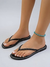 cheap Slide Sandals-Women's Bohemian Floral Print Flip Flops - Tropical Summer Beach Sandals with Braided Straps &amp; Vibrant Flower Patterns for Island Vacations &amp; Poolside Lounging