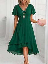 economico Abiti in chiffon-Per donna Abito Midi Vestito Casual Vestito in Chiffon Vestito a ruota Elegante Moda Moderno All'aperto Vacanza Uscire Vestibilità regolare Semplice Manica Corta Scollo a V Blu Rosa chiaro Nero Bianco