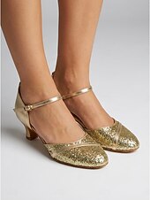 voordelige Ballroomschoenen &amp; moderne dansschoenen-Damesschoenen met gouden glitter, gesloten neus, ballroomdanshakken en enkelbandje, standaard dansschoenen voor wals, foxtrot en tango. &amp; prestatie