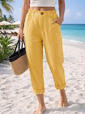 ieftine Pantalonii-Pentru femei Pantaloni cu aspect de in Pantaloni casual Vacanță De Bază Lungime până la glezne Talie Înaltă Comfortabil Inelastic Vacanță Oficial Stradă Albastru piscină Gri Închis Caisă Negru Var
