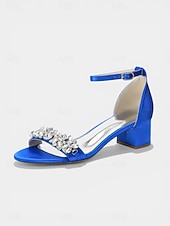 voordelige Hakken Sandalen-Damessandalen met dikke hak en nude strass-steentjes - elegante cocktailschoenen met enkelbandje