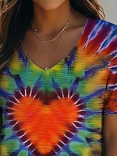economico T-shirt Boho-Per donna Maglietta Stampato Cuore Grafico Tinta a nodi Bohemien Vintage Casual Manica Corta Scollo a V Top Regolari Quotidiano Arcobaleno Estate Primavera