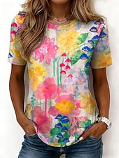 billiga Blommig t-shirt-Dam T-shirt Mönster Blommig Grafisk Mode Stylish Klassisk Kortärmad Rund hals Vanliga toppar Ledigt Dagligen Helgen Blå Rodnande Rosa Purpur Grön Sommar Vår