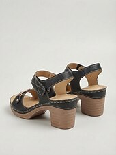 preiswerte Absatzsandalen-Schwarze Damen-Sandalen mit Strasssteinen und Blockabsatz, verstellbarer Knöchelriemen, modische Freizeitschuhe für Urlaub und Shopping &amp;Gartenausflüge